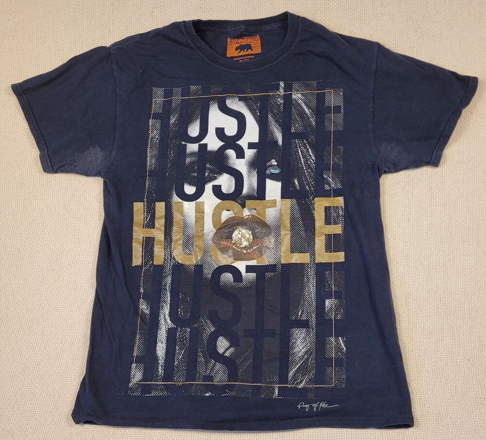 Ring of Fire Shirt Mens Med Navy Blue Hustle Female Face Graphic Tee Streetwear